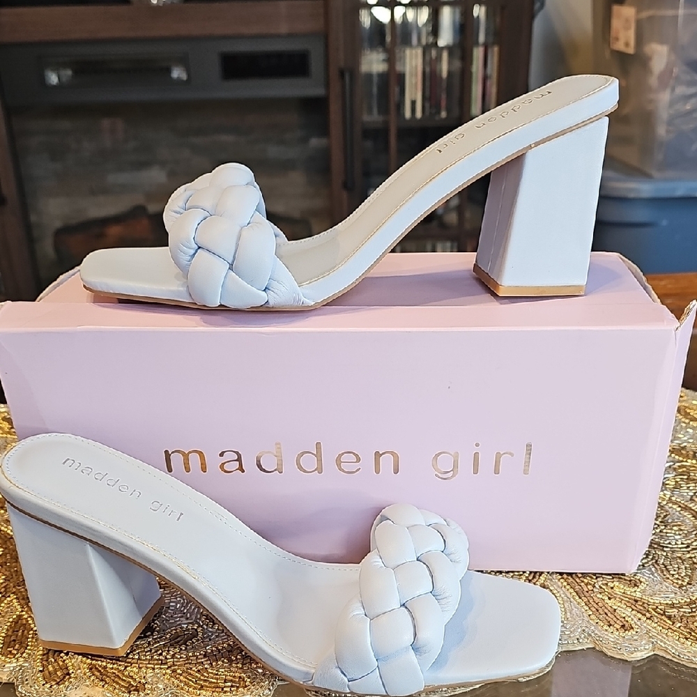 Madden Girl Sky Blue Braided Block Heels